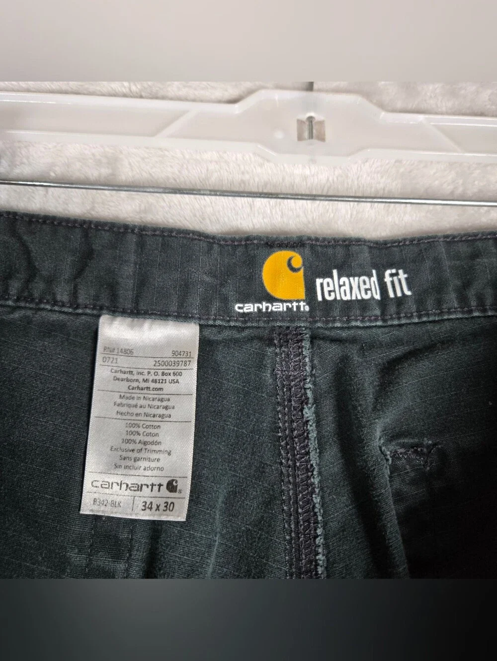 Carhartt Double Knee Cargo Pants Mens Size 34x30 Black Relaxed Fit Ripstop Y2K